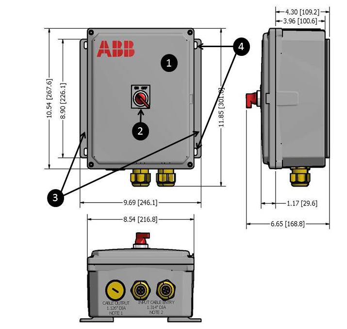 2 - Installation Labeled illustration of RSD box and mounting bracket Label Description 1 RSD disconnect box / cover