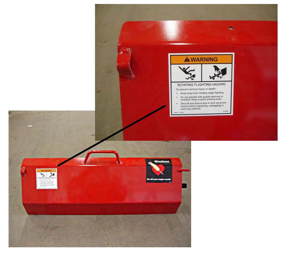 WHEATHEART - HYDROSTATIC BIN SWEEP STANDARD, PORTABLE, TRUCK MOUNT, & SUPER SWEEP 2. SAFETY FIRST 2.8. SAFETY DECAL LOCATIONS 2.8.1. DECAL INSTALLATION 1.