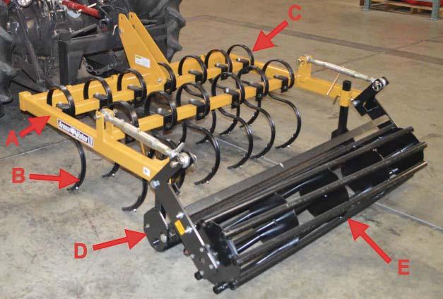 4.2 MACHINE COMPONENTS The Arena-vatorIII consists of a cultivator assembly up front, a leveling blade and a rear roller. It will work the soil, level it, pack and condition the surface in one pass.