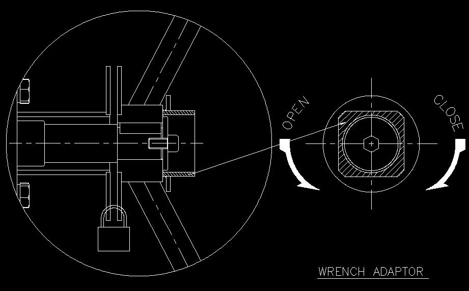 - Next, connect an air wrench to the wrench adaptor of the gear. - Rotate the gear operator handwheel using an air wrench until valve is in the fully opened position.
