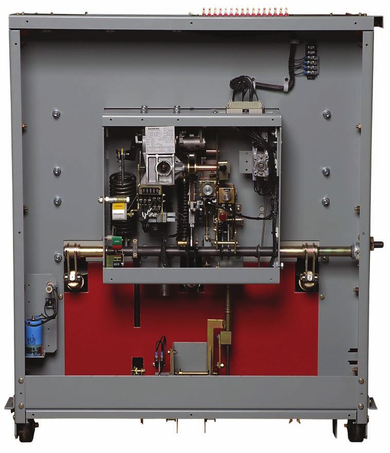 Vacuum interrupter/ operator Figure 8: Front view of type 38-3AH3 vacuum circuit breaker with front panel removed Gearbox Opening spring Secondary disconnect Push-to-close Closing spring