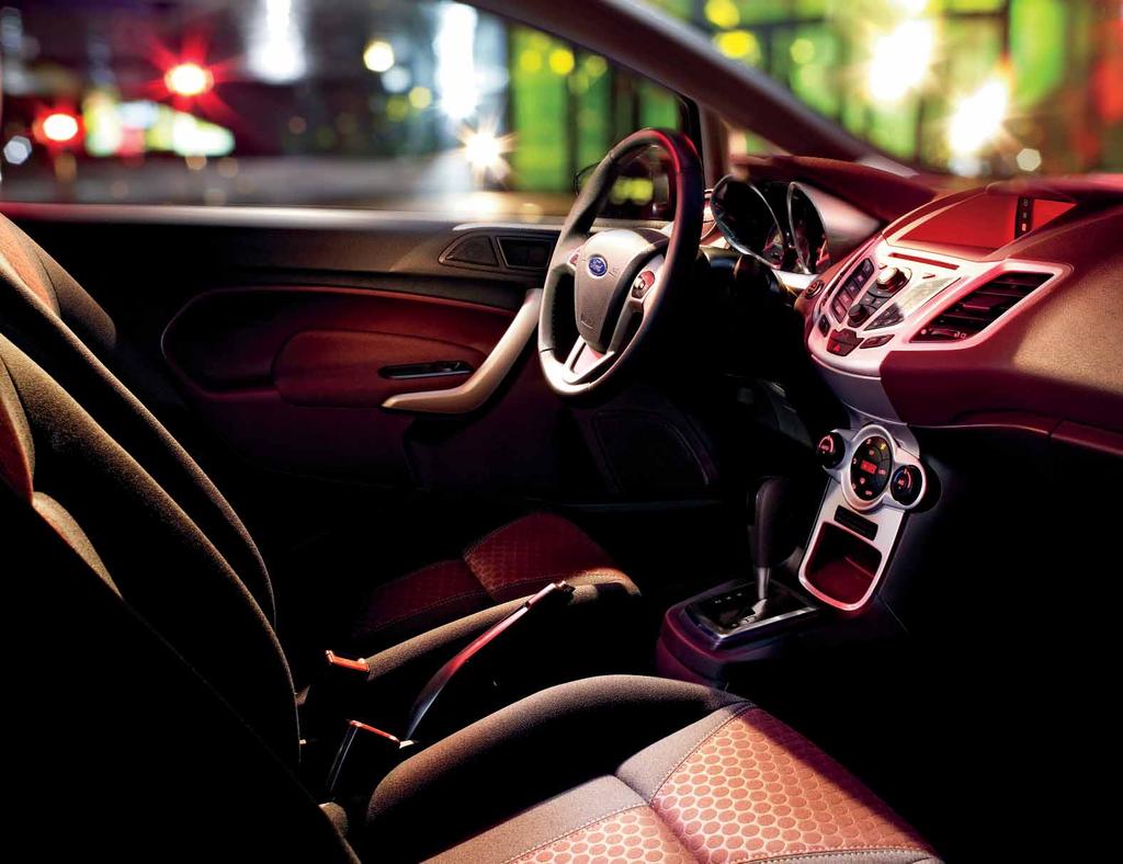 Nothing less than premium. Style abounds inside Fiesta. The seats are supportive for longdistance comfort, and you may be surprised to learn that Fiesta offers available leather trim.