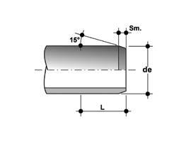 SOCKET DEPTH, CEMENT AND CHAMFER LENGTH Metric series de (mm) External diameter de (mm) BS series (inches) Metric series Cementing length L (mm) BS series 16 3/8 14 14.5 Chamfer Sm (mm) 20 1/2 16 16.