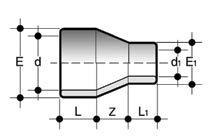 Fig. A MRIV Reducer: solvent weld double socket (fig. A) d x d 1 PN E E 1 K L L 1 Z g Code *180 x 125 4 214 154-95 68 48.