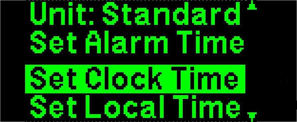 Press the MCS to display either 12 hour (AM/PM) or 24 hour (military time). Clock Home/Local Time 2. To change the selected time (Home or Local), rotate the MCS to the Settings screen.