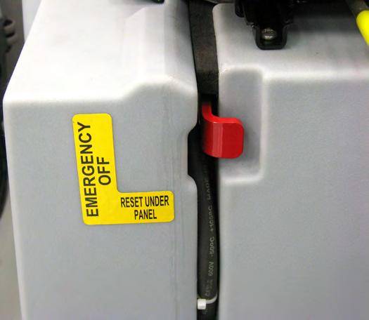 General Information 8 Emergency-stop Switch/Battery Disconnect The Emergency-stop/Battery Disconnect is the red lever located to the right of the Operator s seat.