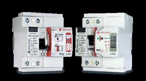 output REC2 is a 2 or 4-pole RCCB associated to a compact motor and control set that enables the automatic and safe reclosing of the installation, provided that the leakage is not permanent.