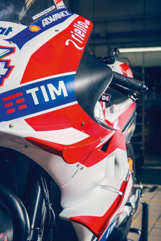 Ducati gives you wings Forceful aerodynamic additions to the cladding at the front end are a distinctive feature of the MotoGP Ducati.