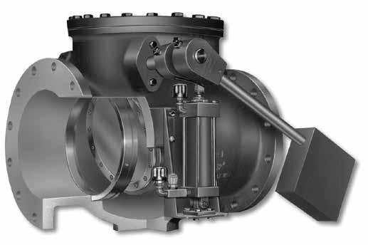 The weighted lever drives the piston into the cushion chamber, 30 compressing the trapped air and creating a cushion during valve closure. ast losing ith ushion t Shut-Off Principle of Operation 1.