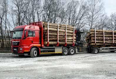 SUCCESSFUL ON FOREST ROADS EFFICIENT AND RELIABLE. For handling logs up to six metres in length, an articulated train with a removable or permanently mounted rear-loading crane is ideal for the job.