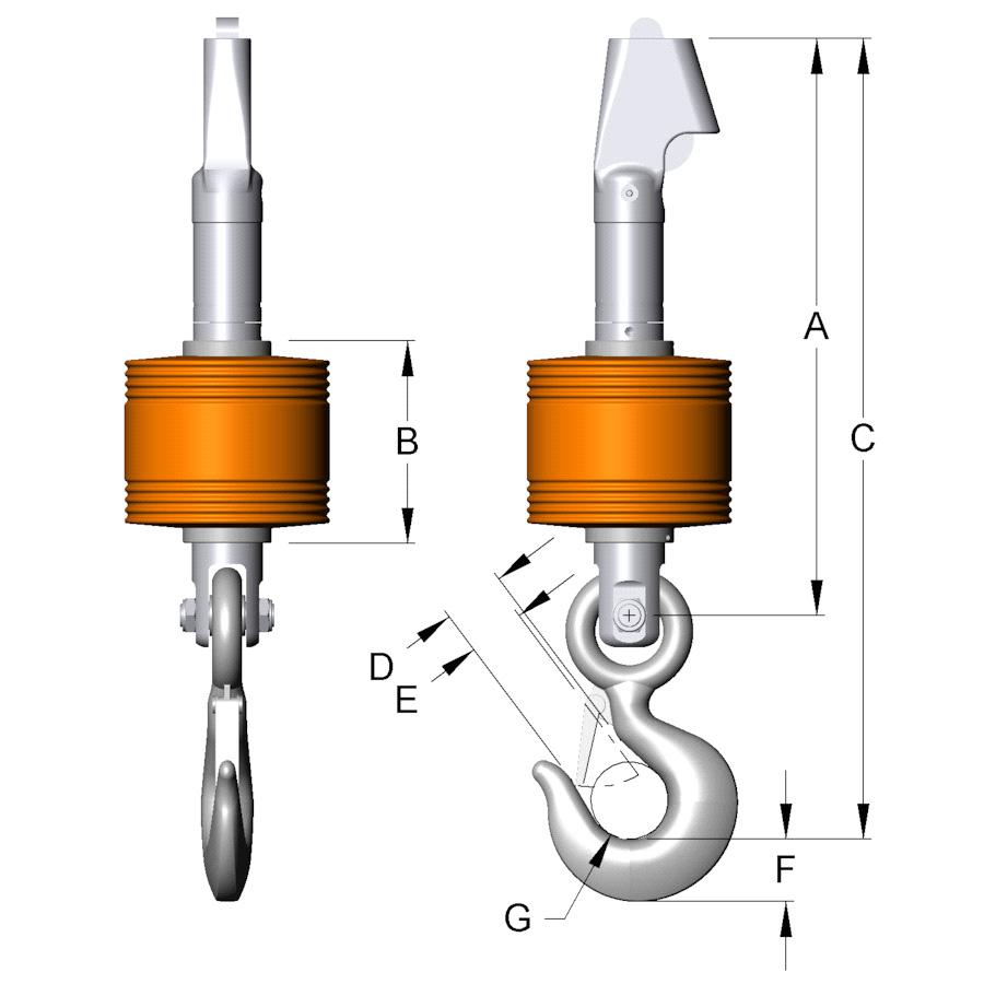 INSULATING LINKS, SWIVELING, ISO/LINK-AC WEDGE TO HOOK TYPE 3 THIMBLE TO HOOK TYPE 4 WEDGE TO HOOK, SWIVELING - TYPE 3 WLL Model Number ROPE A B C D E F G WEIGHT LINK SWIVEL 3 ML6C-3 1/2 17.19 6.