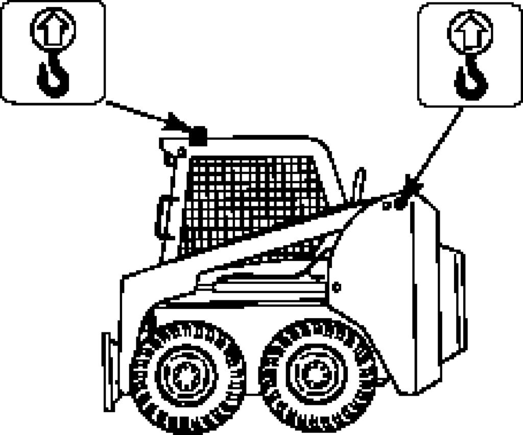 When winching or towing a stuck loader from the rear, always lower the lift arms until the attachment is resting on the ground and then follow the shut-off procedure (See Section 3.1-3). 2.