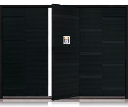 LINEA Linea is a modern front door that uses bold horizontal detailing with a large vertical strip to add contrast.