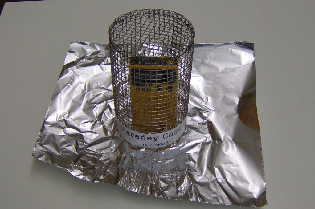 E2-03 FARADAY CAGE AND RADIO [DCS# 5B20.35] Wire cage Small radio Demonstrates that radio waves cannot penetrate a Faraday cage.
