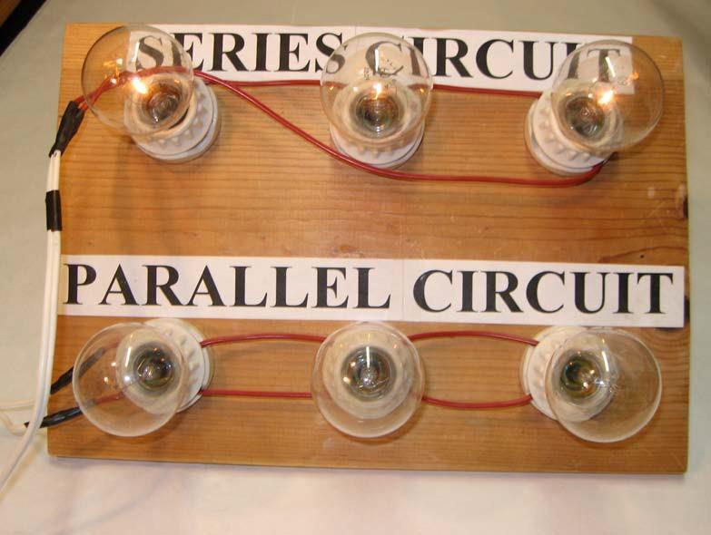 E4-01 SERIES AND PARALLEL LIGHT BULBS [DSC# 5F20.50] Circuit board with light bulbs in parallel and in series.