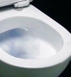 The elimination of the rim (so that the inner surface of the toilet bowl is entirely visible, with no hard-toreach