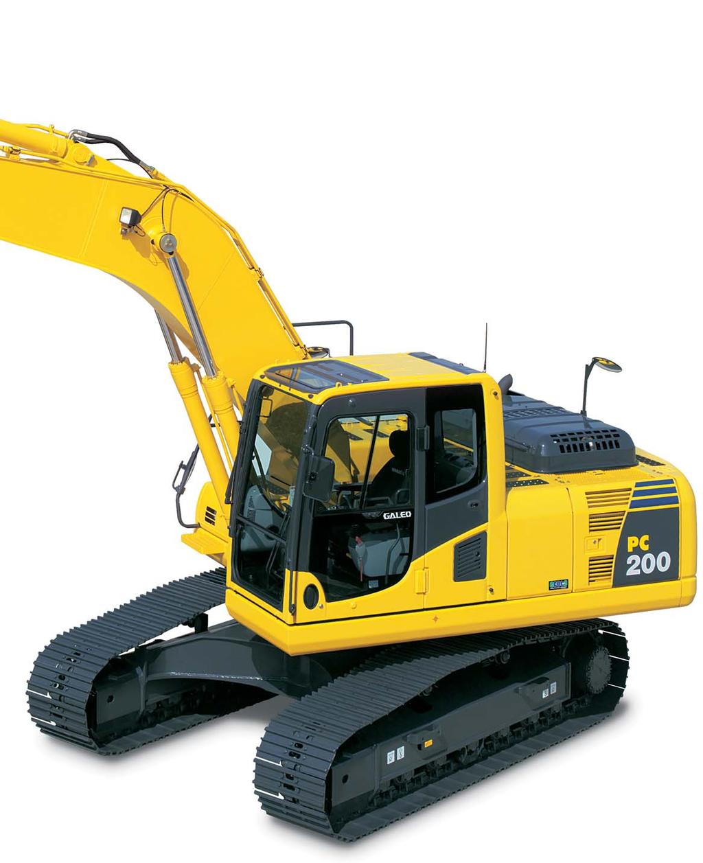 HYDRAULIC EXCAVATOR PC00-8 Large Comfortable Cab Low-noise cab, similar to passenger car Low vibration with cab damper mounting Highly pressurized cab with optional air conditioner Operator seat and