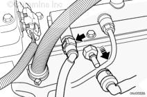 For engines with a quick-disconnect fitting on the fuel rail pressure relief valve, use a female quick-disconnect drain hose and a block-off fitting to isolate the fuel pressure relief valve flow.