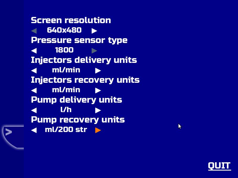 Settings. 1 2 3 4 5 6 7 8 1 Display resolution sets resolution of an external monitor. 2 Pressure sensor type is set according to the type of the pressure sensor connected to the device.