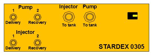 Connectors and control buttons. 1 2 3 4 5 6 7 1 Pump delivery inlet. 2 Pump backflow inlet. 3 Pump delivery and recovery outlet to tank. 4 Injector delivery and recovery outlet to tank.