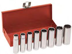 53 16-Piece 1/2" Drive Socket Wrench Set Weight (lbs.) Set consists of the following pieces: One extension: 5" long. One spark plug socket: 5/8". One ratchet. Hinged metal box.