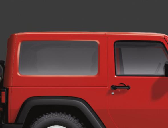 TOPS Hard Top Hard Top, identical to the production top, featuring dark tinted glass side quarter windows and a glass liftgate.