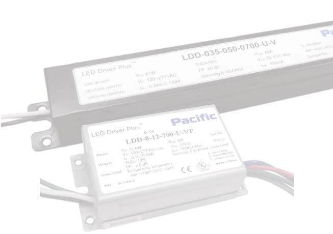 How to Order Pacific LDD - 100 D 024 P 4200 - U - V Premium Functions: D = 12VDC Auxiliary Output P = Programmable [-] = No Premium Function Dimming Capability: [blank] = Non-dimming V = 0-10V P =