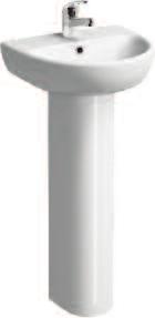 550 x 440mm, 2 tap hole Washbasin 600 x 480mm, 1 tap hole Washbasin 600 x 480mm, 2 tap hole Full pedestal Semi pedestal Wall bolts (pair) standard 210/210/195 450/450/445 8 4 0 /840/830 Optional