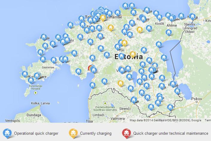 Project Estonia: Country wide network Elmo ABB awarded Europe s largest EV infrastructure project Charging points are distributed as follows: All roads with dense traffic are covered The distance