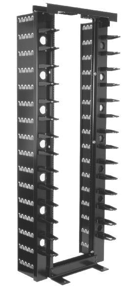 High-density cable management fins provide an integrated vertical pathway for premise cabling and facilitate adherence to bend radius requirements Inverted U-shaped tabs formed into the cable