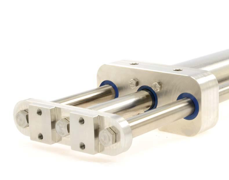 The load is connected directly to the front panel of the linear guide.