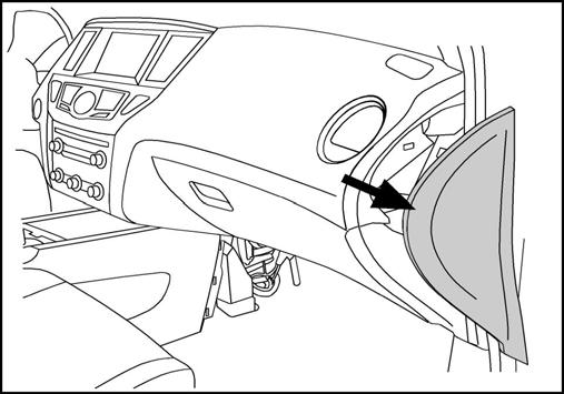 12. INSTALLATION Fig. 10 10. Carefully pry off the dash side mask by the passenger door. Fig. 11 11.