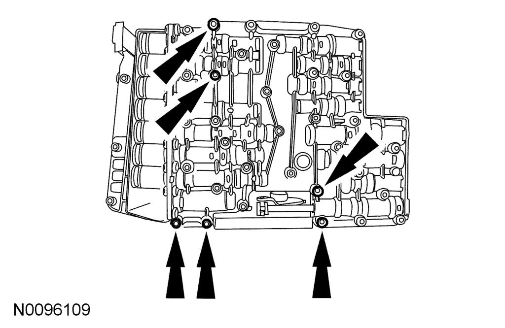307-01-5 Automatic Transaxle/Transmission 6R80 307-01-5 12. Carefully separate the molded leadframe from the main control assembly. 1 Molded leadframe 2 Main control assembly 13.