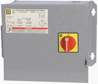NEMA 1 Transformer Disconnects NEMA 1 TRANSFORMER DISCONNECTS Standard NEMA 1 Offering (G1 and G2) G1 G2 Voltage 240 x 480 to 120 (D1) 250 3000 VA Square D disconnect switch (V3) 45 A, 600 V, 100,000