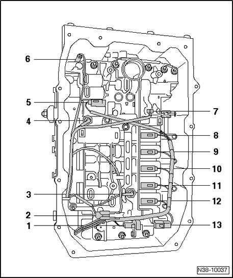 Valve body, overview Page 1 / 4 38-4 Valve body, overview The valve body and/or the lines can be removed and installed with transmission either removed or installed.