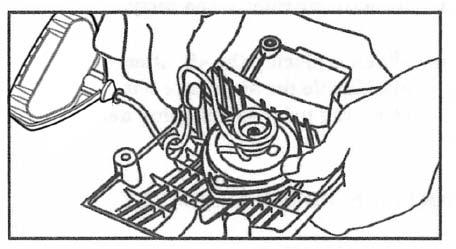 STARTER ROPE REPLACEMENT Loosen the four screws that attach the starter cover assembly to the crankcase, and remove the starter cover assembly from the saw.