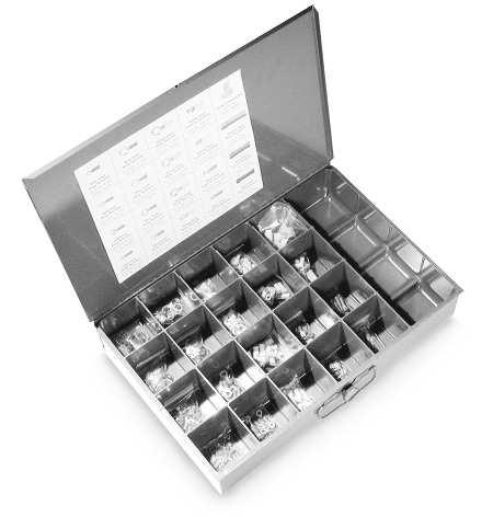 275 276 Assortment of 468 insulated terminals with or without a crimping tool. All contained within a heavy-duty, baked-on grey hammerstone steel box (18" x 12" x 3").
