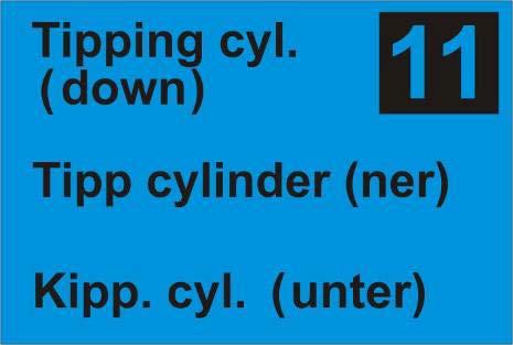 Figure 31. Hydraulic hose label (example tipping cylinder) Hose label colours: Red - oil from pump. Blue - oil to tank. Yellow - Brake Marking for hydraulic hoses Table 4. No.