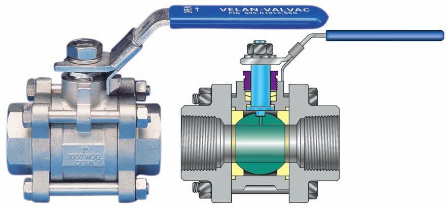 VP-000 Velan Valvac THREE-PIECE FULL PORT GENERAL PURPOSE BALL VALVE 4 2 (8 50 mm) CARBON OR STAINLESS STEEL BODY, RPTFE SEATS, threaded or weld ends Figure number* Carbon = S-K802-SSGA CF8M =