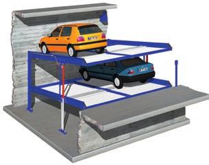 In this way, four or six parking spaces with platforms that can be driven on over their entire length are possible.