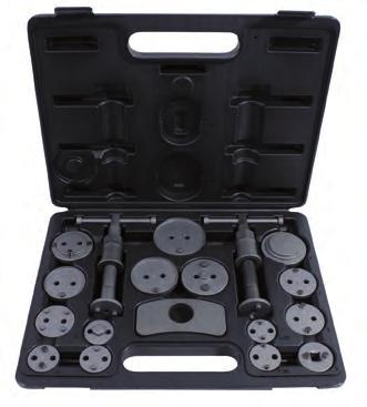 Brake piston re-setter tool set Clockwise and anticlockwise For the winding back of the brake piston Adaptor plates with nosings for borings in the brake piston Numerical adaptor plates enable good