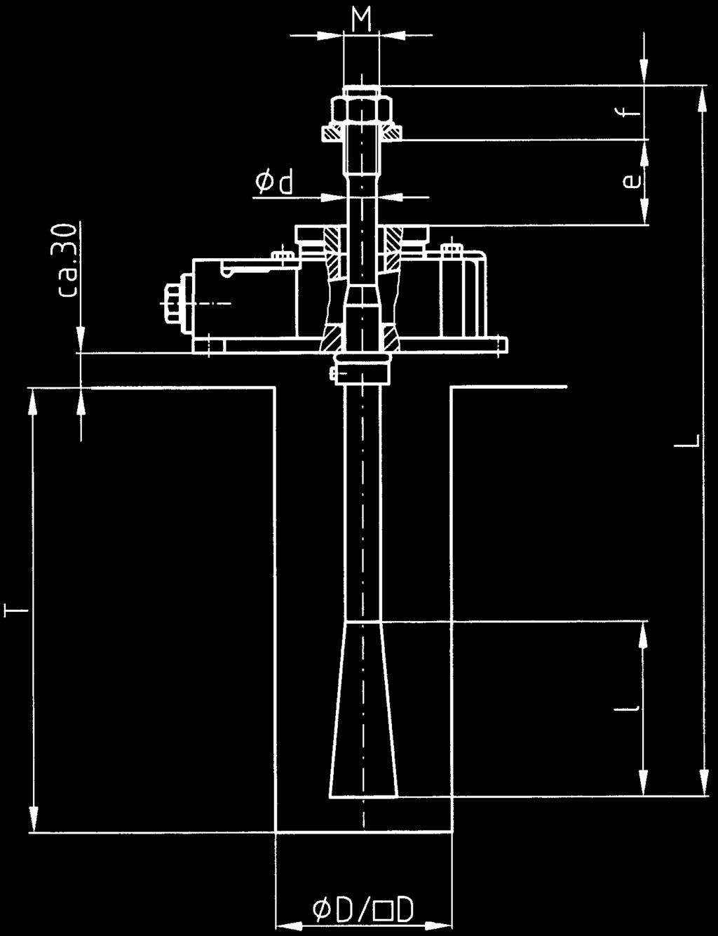 and split stud) Note: Specify dimension e (thickness of machine leg) in your