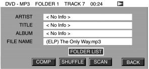 Entertainment Systems 4. The folder, track and elapsed time will appear in the status bar. The screen will list the Artist, Title, Album and File Name.