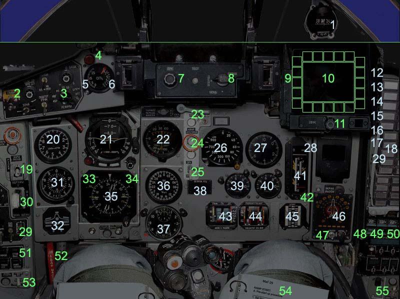 MiG-29 Superpit description of functionality Front panel 1. Standby magnetic compass 19. Taxi landing lights switch 37. Clock 2. Master Arm selector switch 20. Airspeed indicator in knots x 100 38.