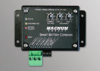 Accessories Smart Battery Combiner (ME-SBC) The Magnum Energy Smart Battery Combiner (ME-SBC) is an easy-to-use stand alone battery combiner and isolator for 12 and 24 VDC systems.