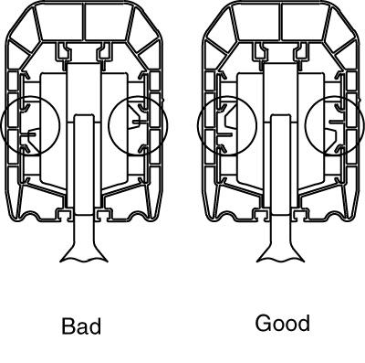 Figure 13: Trolley cable trim guidelines Trolley may not be inserted. Trolley flanges prevent improper assembly. Trolley flanges are clear. Trolley may be inserted into line element.