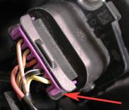 harness connector: If your MAF connector is equipped with the purple locking plate/wire loom shown in the image (see red arrow), use a small screw driver to remove