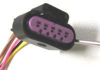 Using a small screw driver, remove the purple plastic pin guide from the inside of the connector (see picture below).