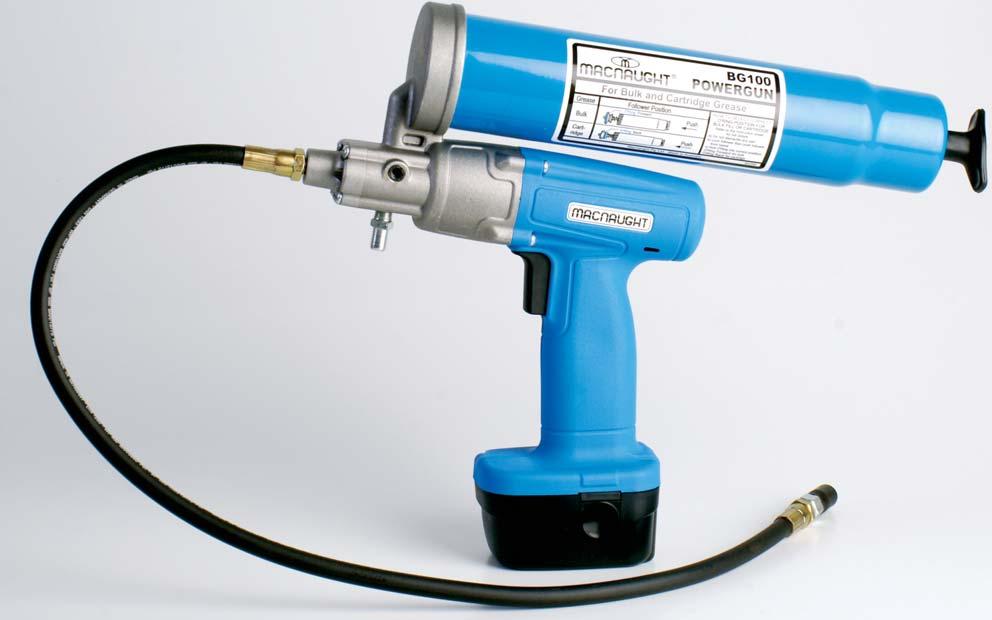 greasing equipment - battery powered powergun BG100 The BG100's unique design gives it balance, and makes routine greasing quicker and easier while reducing operator fatigue.