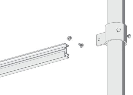 Attaching Cross-Brace to Northern A. Slide a x 3/4 carriage bolt into the Cross-Brace channel. B. Insert the carriage bolt into the Tab mounting hole and secure with flange nut.